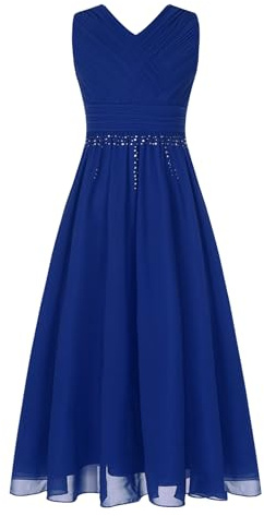 Vxuxlje Kleid Mädchen Festlich Ärmellose Hochzeitkleider Blumenmädchen Elegant Abendkleid Weiß Kommunionkleid Kinderkleid Blau 158-164