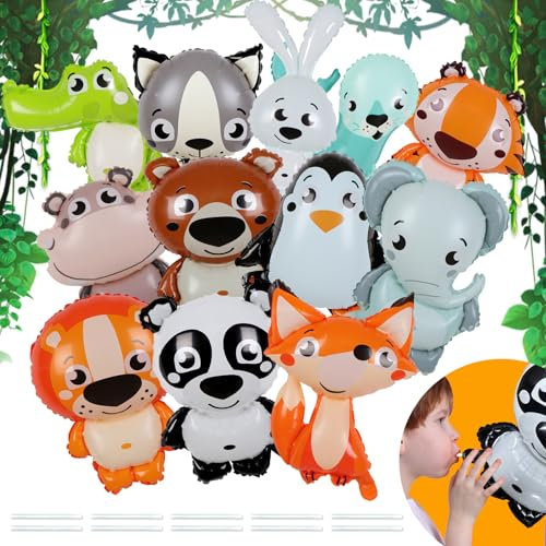 UZSUZZ 12 Globos Selva, Globos Helio Animales, Globos Cumpleaños Selva, Decoracion Cumpleaños Infantil