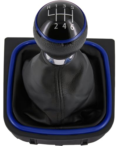 Recambo Schaltknauf + Schaltsack Set 6 Gang passend für VW Golf 5 + 6, 2003-2016, Plug & Play, Auto Schalthebel Schaltmanschette, mit Rahmen, schwarz - blau