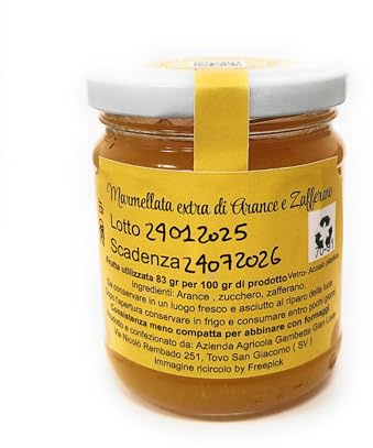 Marmellata extra Arance e Zafferano stimmi 220 gr. Prodotto artigianale senza conservanti e pectina di sintesi, 100% italiano