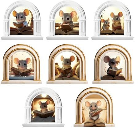 PLIGREAT 3D Windowsill Rat Wall Stickers DIY Creative Cartoon Mouse Removable Vinyl Wall Decals for Living Room Bedroom Skirting Board Home Decorative Stickers