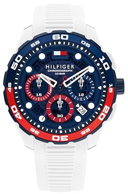 Tommy Hilfiger Reloj Cronógrafo de Cuarzo con Calendario para Hombre con Correa de Silicona Blanca - 1792231