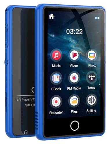 80GB MP3 Player with Bluetooth，3″Full Video Format Portable MP3 Player for Kids，MP4 Music Player with Speaker, FM Radio, Voice Recorder, Up to 256GB,Blue