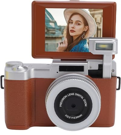 Zunate Cámara Digital para Fotografía, Cámara de Video de Enfoque Automático de 4K 64MP con Pantalla de Volteo de 180 °, Incorporado en 16 Filtros y 8 Modos de Escena (Brown)