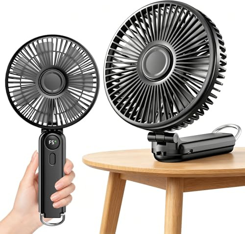 10000mAh Rechargeable Usb Desk Fan Up to 30H Runtime, Ultra Quiet Portable Hand Held Fan 6 inch Wide Airflow, Foldable 6000RPM Brushless Motor, 5 Gear & Led Display, Foldable Hand Fans for Office/Home