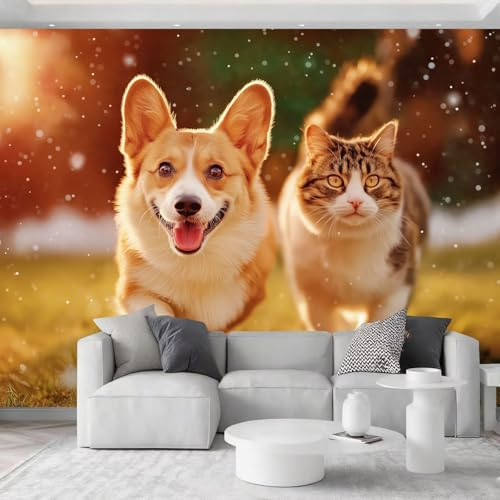 Fotomurales Tejido No Tejido 200 x 140 cm - Papel Pintado Fotográfico Rústico Fotografía Animales Corgi Murales Amarillo Póster para Niños Juvenil Salón Dormitorio Decoración Del Hogar