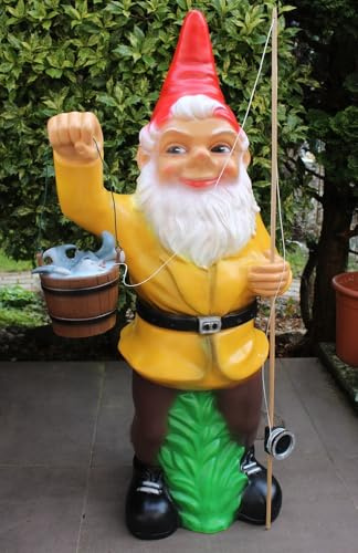 Gartenzwerg Angler mit Eimer Höhe 100 cm Deko Zwerg aus Kunststoff