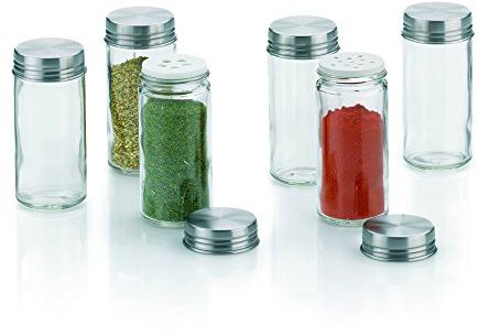 kela Barattoli per speziecon spargitore, 6 pezzi, spargitore per spezie fini e grossolane, coperchio in acciaio inossidabile, barattolo per spezie rotondo, set di barattoli per spezie, FIDELIS