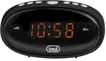 Trevi EC 880 Sveglia da Comodino con Display LED, Orologio Digitale con Due Allarmi Programmabili, Suoneria Elettronica, Funzione Dimmer e Snooze, Vano Anti-Blackout, Nero