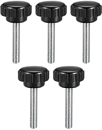 sourcing map M5 x 30mm Metric Male Thread Knurled Clamping Knobs Grip Thumb Screw on Type Hand Clamping Handle Bolt with Plastic Knobs Black 5 Pcs