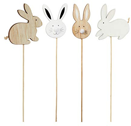 itsisa Blumenstecker aus Holz Hase (4er Set) - Osterdeko, Frühlingsdeko, Osterhase für den Garten, Ostern, Pflanzstecker (Hase)