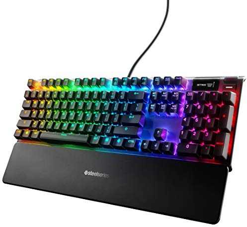 SteelSeries Apex 7 Mechanical Gaming Keyboard – OLED Smart Display – USB Passthrough and Media Controls – Tactile and Clicky – RGB Backlit (Blue Switch)