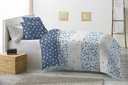 Energy Colors Textil - Hogar - Grecia - Relleno Nórdico 350 gr Reversible Estampado Tacto Pluma Otoño/Invierno (Eray Azul, 230_x_260_cm (Cama 135))