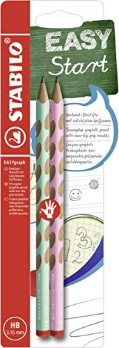 STABILO EASYgraph Pastel - Ergonomic Graphite Pencil - Right-Handed - Pack of 2 - Pastel Green/Pastel Pink - Degree HB