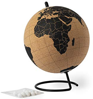 MKTOSASA - Nature Line Korkglobus für Reisende mit Metallbasis und 12 Pin-Markierungen. Globus aus Kork Präsentiert in Einer Attraktiven Eco Design Box - Ø 15cm (Miniglobus) Naturkork