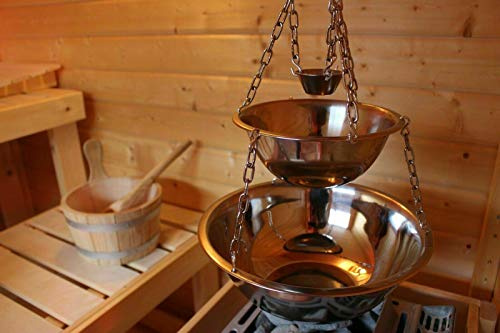 Sauna Zeremonie Deluxe: Verdampferschale Verdampfertopf Edelstahl Aufguss Maxi - 3 Schalen Hänger für Aufguss, Salzkristalle, Menthokristalle - Maxi Version, Muster: Ohne Zubehör