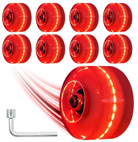 Nezylaf Light Up Roller Skate Wheels 8 Pack, 78A Hardness LED Skateboard Wheels with Premium ABEC-9 Bearings, Illuminating Roller Skate Accessories for Outdoor Indoor Quad Skates