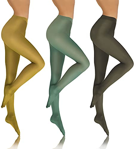 Sesto Senso 3 pares Medias Mujer Opaco 70 Den Microfibra Amarillo mostaza Verde claro Caqui 2 SET6