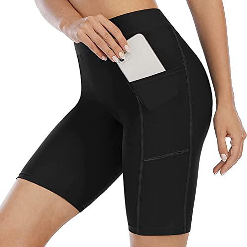 Attraco Damen Badeshorts Lang Badehose Hohe Taille Schwimmhose Boardshorts Schnell Trocknen Kurze Sporthose Strandhose Kurz Leggings Wassersport Tankini Hose Schwarz XXL