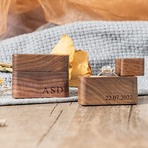 KEMEILA Individuelle rechteckige Ringschatulle, tragbare Ringbox, personalisierte Holz-Ringboxen, Verlobungs- und Antragsringbox, Hochzeitsschmuck-Display-Box, Geschenke für Sie oder Ihn.
