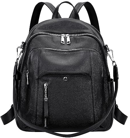 ALTOSY Echtes Leder Rucksack Damen Elegant Schultertasche Frauen Mode Casual Daypack (S9 Schwarz)