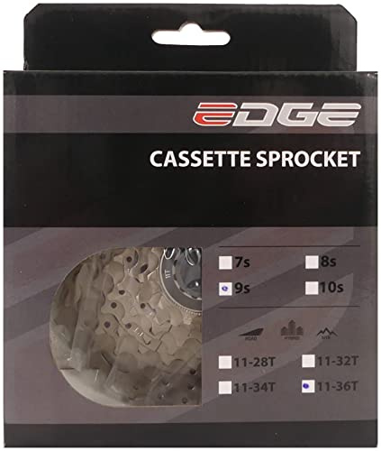 Edge Fahrrad Kassette 9 Fach Silber Mountainbike Zahnkranz 9fach Übersetzung 11-32 | 11-34 | 11-36 (11-36 Zähne)