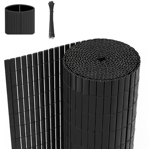 WOLTU PVC Sichtschutzmatte 500x100cm, Wetterfester Sichtschutzzaun UV-beständig für Optimale Privatsphäre, Robuste Zaunblende ohne Bohren für Garten, Terrasse und Balkon, Grau