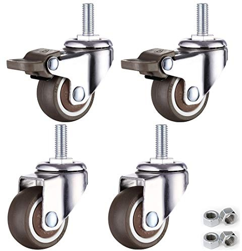 LUNEZY Paquete de 4 Ruedas con vástago, Ruedas giratorias móviles de Caucho TPE, Ruedas giratorias de 360 °, vástago roscado M6, Ruedas pequeñas para Muebles, sin Ruido, con Tornillo (fre