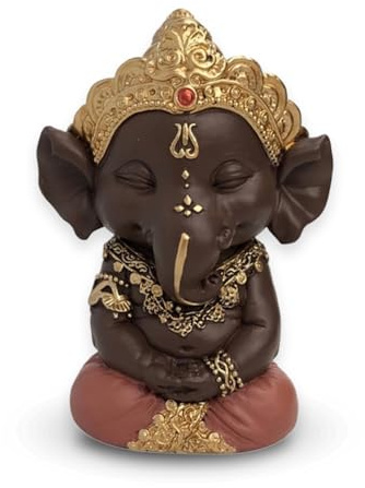Statuette Ganesh 2 – Porte Bonheur - Décoration Zen et Feng Shui – pour Créer Une Ambiance Relaxante et Spirituelle – Idée Cadeau – Hauteur: 11,5cm – Couleur : Vert et Marron – Zen’Light