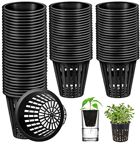 SAIJIAN 60 Stück Hydrokultur Netztöpfe 5.5cm Wasserkultur Pflanzkorb Gartennetzbecher Hydroponik-Pflanznetz Kunststoff Hydroponics Net Pot Eimer Korb Schwarz