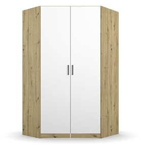 Rauch Möbel Allrounder, Eckschrank, Farbe Weiß/Eiche Artisan, Breite 117 cm | Eckkleiderschrank, 2-türig, Zubehör Basic, für Schlafzimmer, Kinderzimmer, Hauswirtschaftsraum, Garderobe, Flur