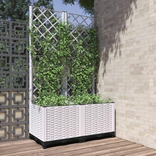 Homgoday Blumenkübel mit Rankgitter Weiß 80x40x136 cm PP - Kletterpflanzen für Garten und Terrasse Model153282