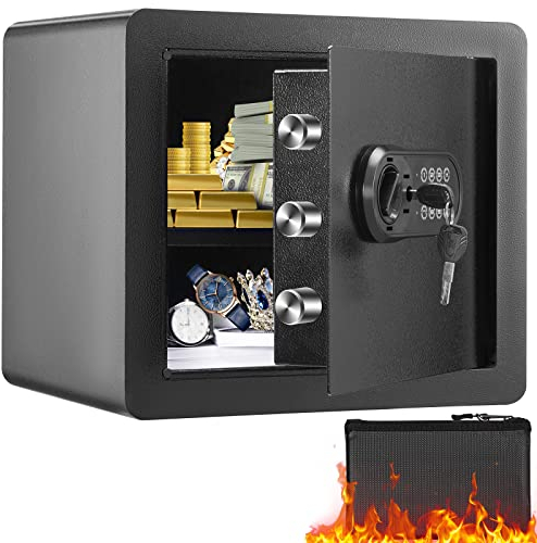 VEVOR Caja Fuerte Digital de 34 L Caja Fuerte de Seguridad 2 Tipos de Desbloqueo Contraseña y Llaves Antirrobo Estructura de Acero Antirrobo con Alarma para Hogar Plata Joyería, 400 x 300 x 350 mm