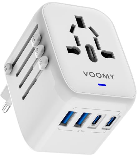 VOOMY Adattatore da viaggio universale in tutto il mondo, spina da viaggio per 170+ paesi, adattatore da viaggio, Europa, Stati Uniti, Australia, Universal All in One Travel Plug con 2 USB-C e 2 USB-A