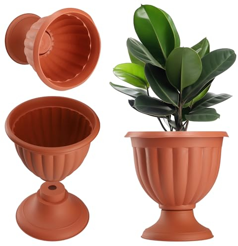 KADAX Vaso per fiori, ciotola di fiori in plastica, trofeo rotondo per piante in terracotta leggera per anfora da giardino, patio (40,5 cm, terracotta)