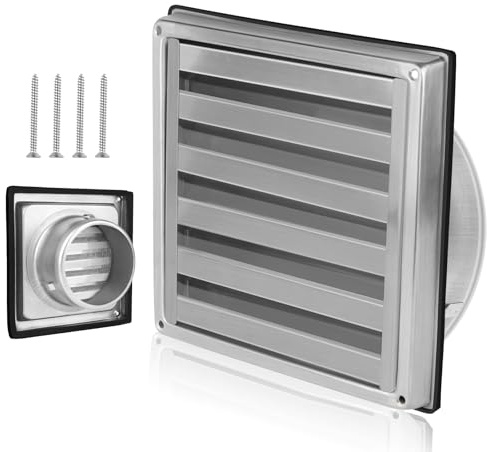 LALAGO Grille d'aération 100mm, Grille d'extraction avec sortie extérieure en acier inoxydable 304, Grille d'aération 100mm, Clapet anti-retour et grille de protection météorologique avec grille