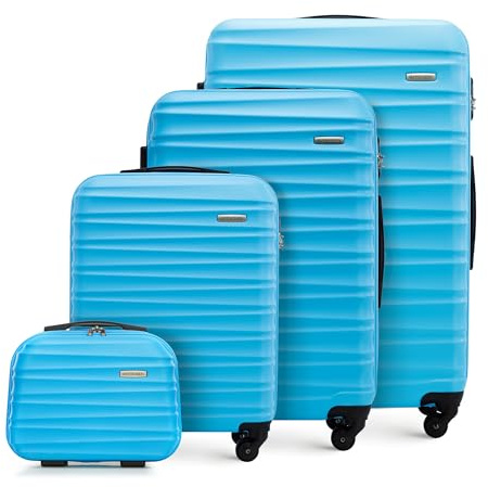 WITTCHEN Reisekoffer 4er Koffer-Set Rollkoffer Trolley Handgepäck Gepäck Reisekoffer Set Hartschale aus ABS 4 Spinner-Rollen Zahlenschloss Groove Line blau Lufthansa/Eurowings/Ryanair/Condor