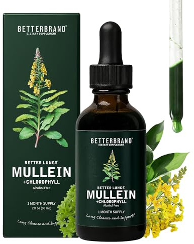 Betterbrand Mullein Drops for Lung Detox - Mullein Leaf Tincture with Chlorophyll - Helps Support Respiratory Health, Alcohol-Free, 1 Month Supply - 60ml