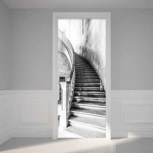3D Türaufkleber Selbstklebendes Türposter - Vintage Schwarze Und Weiße Treppe 90 X 210 Cm - Fototapete Türfolie Poster Tapete - Pvc Abnehmbar Türposter Türtapete Wandbild Für Wohnzimmer Büro - Türfot