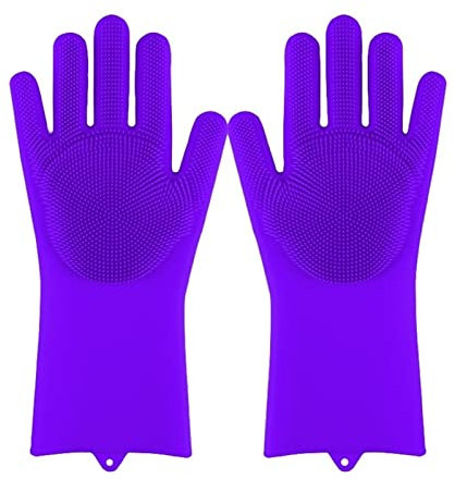DUnLap Cleaning Gloves Magic Silicone Dishwashing Gloves Scrubber Dish Washing Sponge Rubber Scrub Gloves Kitchen Cleaning Tools 1 Pair Soft Eco Friendly Cleaning Gloves(Purple)