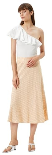 Koton Linen Mix Medium Rise A Line Midi Skirt, Falda De Las Mujeres, Yellow Stripe(1S6),