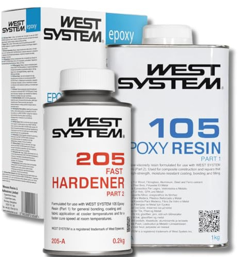 WEST SYSTEM Epoxy Resin and Hardener - 105/205 A Pack - Marine Grade Epoxy for Wood, Metal & Fibreglass, Suitable for Outdoor Use, Furniture & DIY – Ideal for Polyester Surfaces & Gap Filling