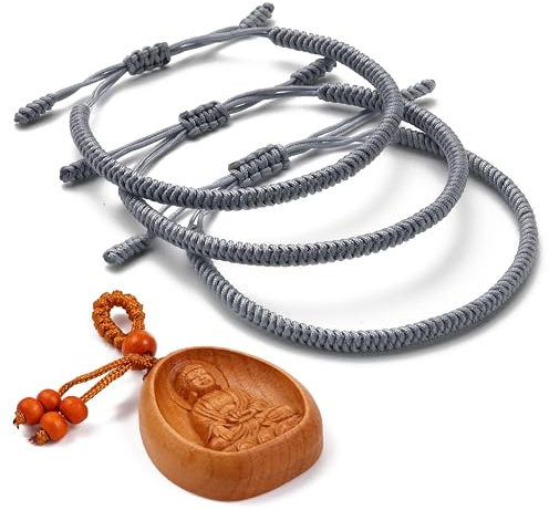 LUCKY BUDDHIST - 3 tibetische Glücksarmbänder + buddhistisches Geschenk! - Handgemacht. Anpassbar an Ihr Handgelenk. Für Männer und Frauen. Freundschaftsarmbänder aus geflochtenem Stoff