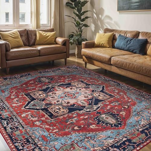 Mazovia Teppich Orientalisch Vintage - Waschbar rutschfest - Weich Traditioneller Teppich für Wohnzimmer Orientteppich - Fußbodenheizung geeignet - Rot Burgunderrot 160 x 230 cm