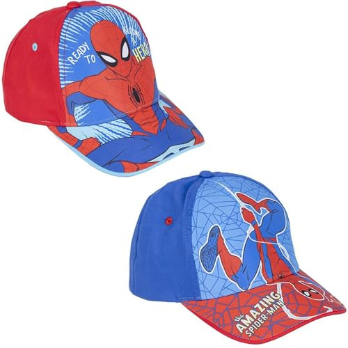 Spiderman barnkeps med visir - röd färg - 53 cm storlek - tillverkad av 65% bomull och 35% polyester - Spiderman-tryck - originalprodukt designad i Spanien, Röd röd, one size