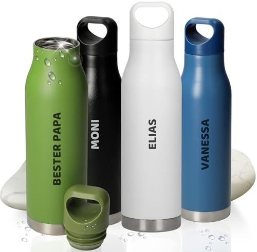 Personalisierte Trinkflasche Edelstahl 480 ml auslaufsicher und isolierend | 480 ml, Edelstahl, kohlensäuregeeignet, auslaufsicher, doppelwandig, Sport, gravierbar, Wasserflasche