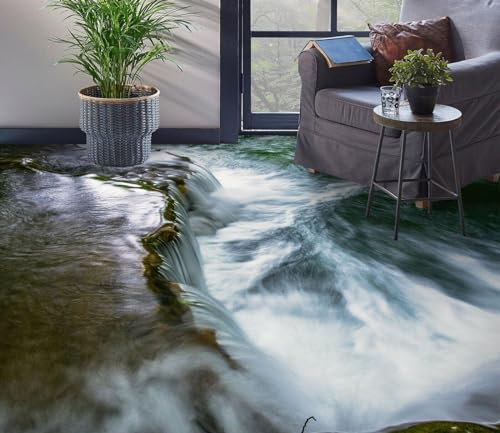 Benutzerdefinierte Selbstklebende Boden Wandtapete 3D Felsenfluss, 150 * 105cm Bodenfliesen Aufkleber Wohnzimmer Studie Pvc Wasserdicht Tragen 3D Bodenbelag Tapete