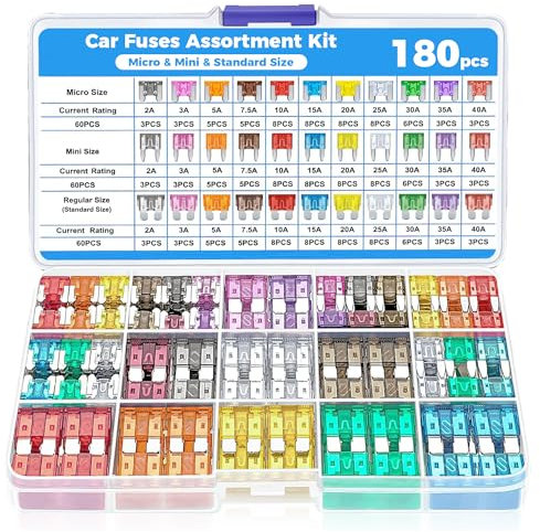 Flaconi 180PCS Car Fuses,Micro Fuses for Cars,Auto Blade Small Fuse Assorted,Automotive Replacement 2A 3A 5A 7.5A 10A 15A 20A 25A 30A 35A 40A Fuse Assortment Kit,Suitable for Cars,Trucks,SUVs