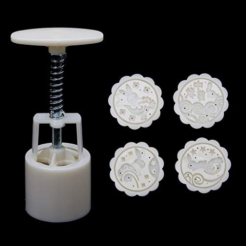 4 Stamps Moon Cake Mould Round Mold Baking Decor Tool 50g