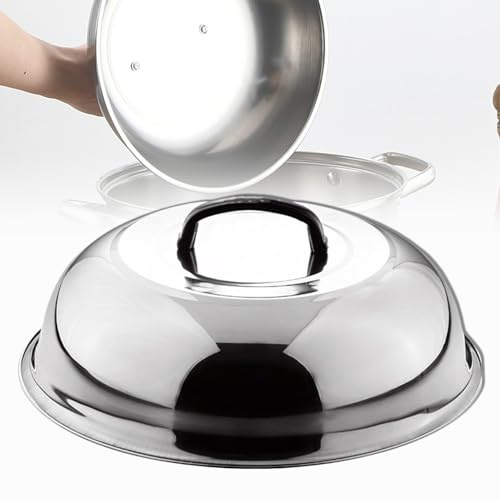 Multifunktionaler runder Wok-Deckel aus Edelstahl mit Griff, Teppanyaki-Deckel, zum Braten, Dämpfen, Grillen im Freien (36cm)